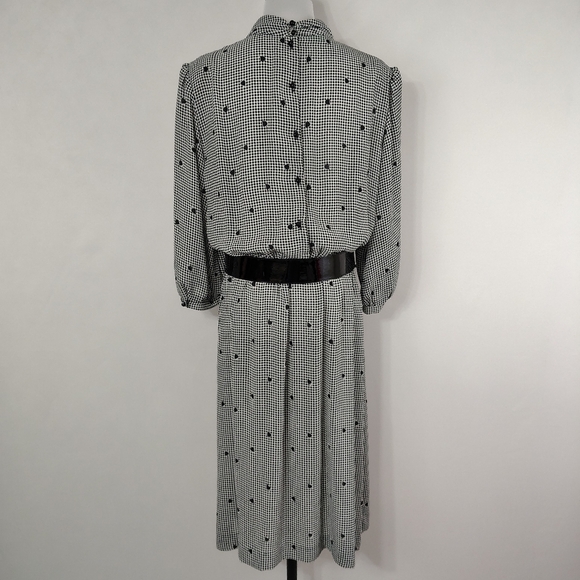 Vintage 80s Emerald St Womens Black And White Checkered Midi Dress Classic - Picture 7 of 9